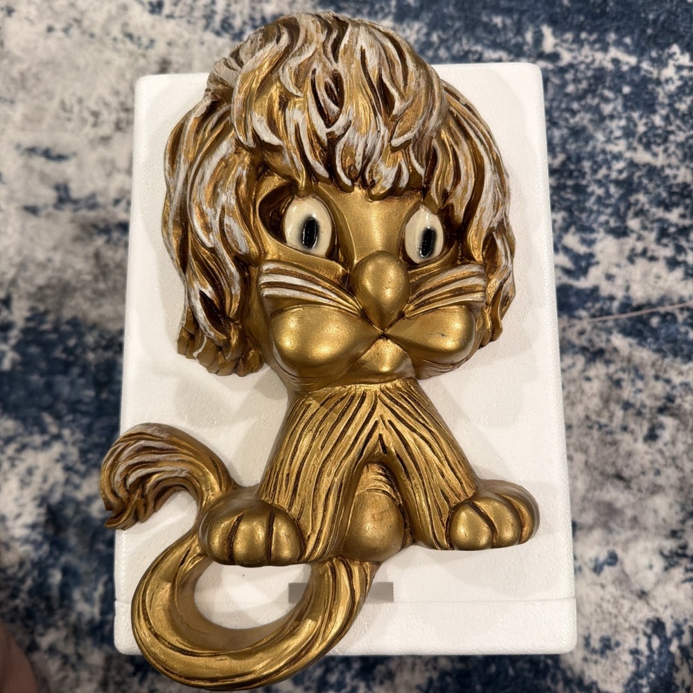 Vintage HOMCO 1970's Retro Leo Astrology Gold LION Wall Hanging Decor 13"